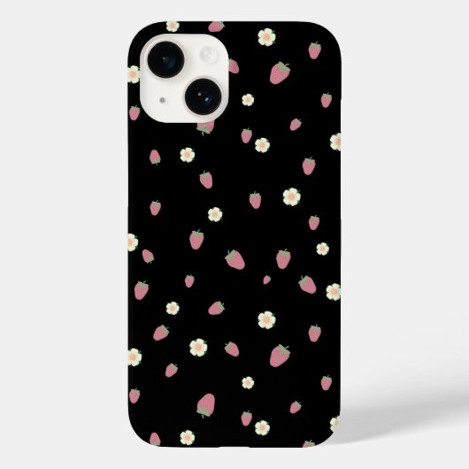 Aardbeien en bloemen Zwart Patroon Case-Mate iPhone Case (Achterkant)