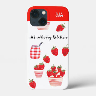 Aardbeien en Crème Vers Fruit Zomer Monogram iPhone 13 Mini Hoesje