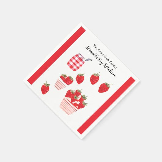 Aardbeien en Crème Zomerrood Wit  Servet (Hoek)