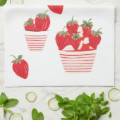 Aardbeien en Crème Zomerrood Wit  Theedoek (Gevouwen)