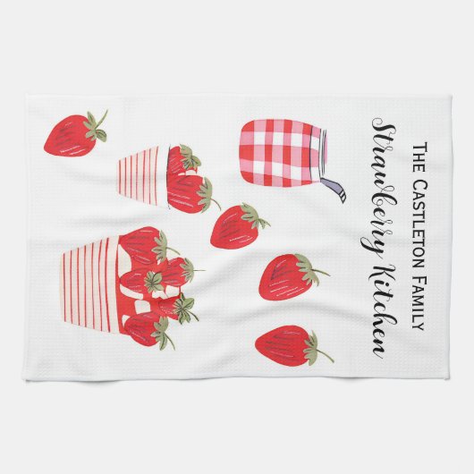 Aardbeien en Crème Zomerrood Wit  Theedoek (Horizontaal)