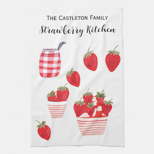Aardbeien en Crème Zomerrood Wit  Theedoek (Verticaal)