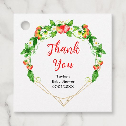 Aardbeien en Daisies Baby shower Dank U Bedankjes Labels (Voorkant)