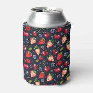 Aardbeien en kersen op een donkere achtergrond blikjeskoeler