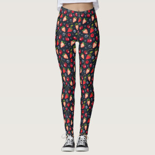 Aardbeien en kersen op een donkere achtergrond leggings