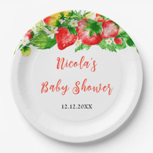 Aardbeien en Madeliefjes Baby Shower Papieren Bordje