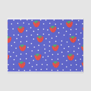 Aardbeien en Polka Dots Dark Blue Tissuepapier