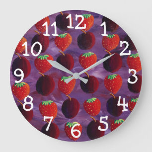 Aardbeien en Pruimen Rode Fruit Schilderij Grote Klok