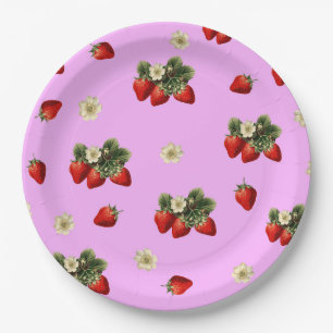 Aardbeien en roze leuke papieren borden bordje