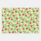 aardbeien Floral Red Green Pattern Inpakpapier Vel (Voorkant 3)