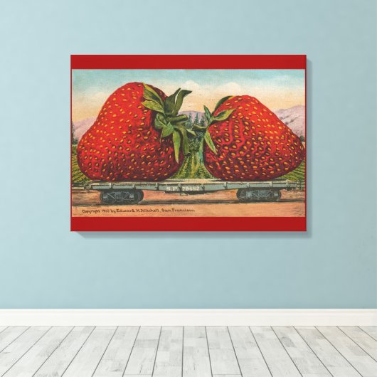 Aardbeien Giant Antiek Fruit Canvas Afdruk (Insitu (Houten vloer))