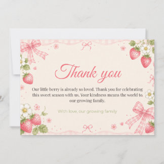 Aardbeien Gingham Baby Shower Bedankkaart Briefje Notitiekaartje