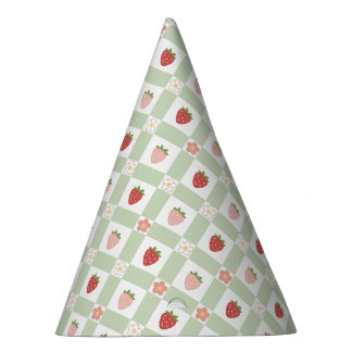 Aardbeien Gingham Pastelgroene Kinderen Feesthoedjes