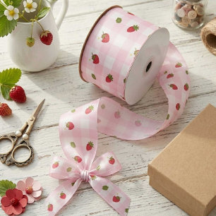 Aardbeien Gingham Roze Bes Zoet Lief Pastel Lint