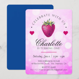 Aardbeien Hartjes Verjaardagsmeisje Roze Bedankkaart