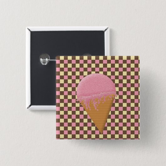 Aardbeien Ice Cream Cone Buttonnen Vierkante Button 5,1 Cm (Voorkant /achterkant)