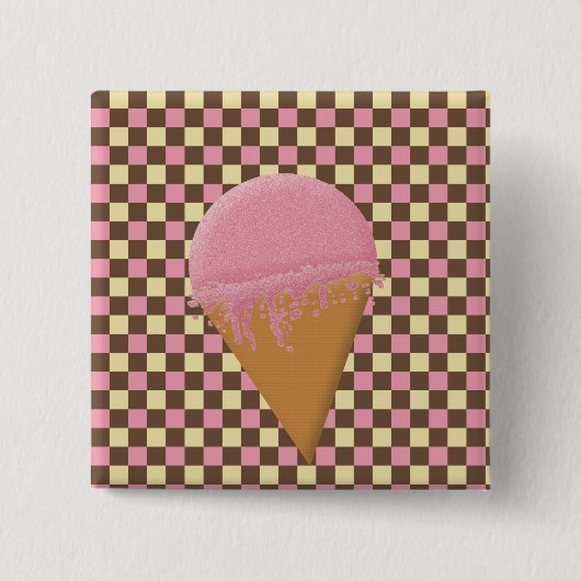 Aardbeien Ice Cream Cone Buttonnen Vierkante Button 5,1 Cm (Voorkant)