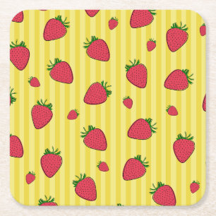 Aardbeien Illustratie Vierkante Kartonnen Onderzetter