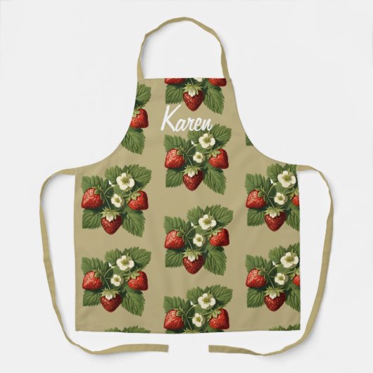 Aardbeien in beige - gepersonaliseerd schort (Voorkant)