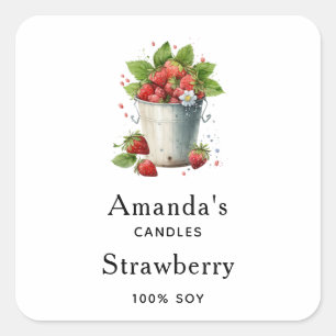 Aardbeien in een Bucket Candle Business Vierkante Sticker