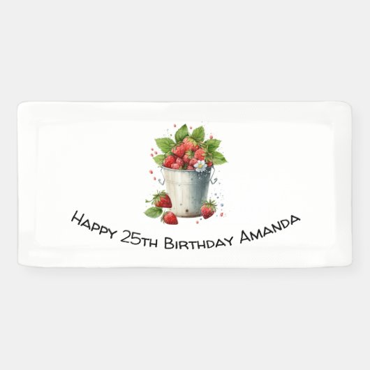Aardbeien in een emmer Verjaardag Spandoek (Horizontaal)