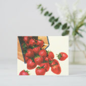  aardbeien in mandje, fruitbessen briefkaart (Staand voorkant)