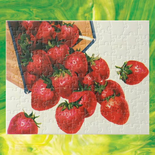  aardbeien in mandje, fruitbessen legpuzzel