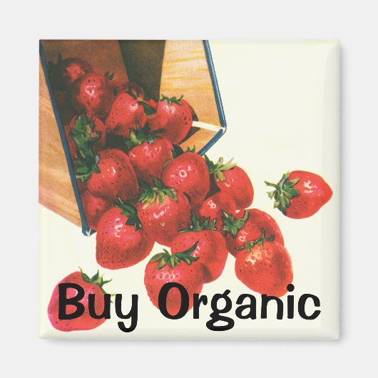  aardbeien in mandje, fruitbessen magneet (Voorkant)