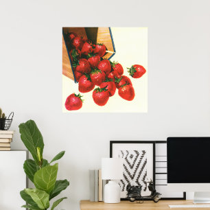aardbeien in mandje, fruitbessen poster