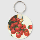 aardbeien in mandje, fruitbessen sleutelhanger (Voorkant)
