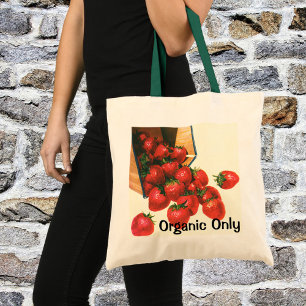  aardbeien in mandje, fruitbessen tote bag