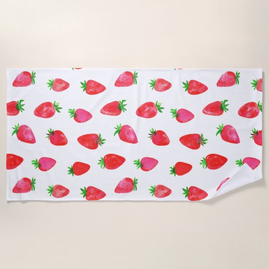 Aardbeien in roze, rode en groene Waterverf Strandlaken (Voorkant)