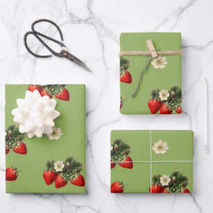 Aardbeien inpakpapier op mosgroen vel