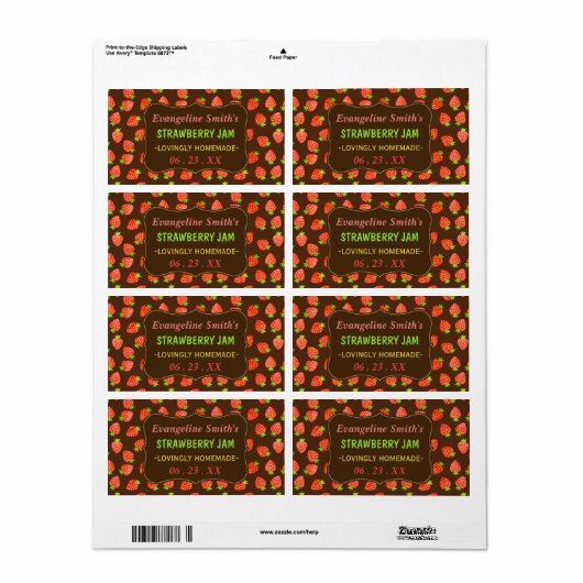 Aardbeien Jam Jar  Aangepaste aardbeien Etiket (Full Sheet)