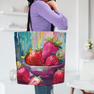 Aardbeien Kleurrijke Moderne Abstracte Schilderij Draagtas