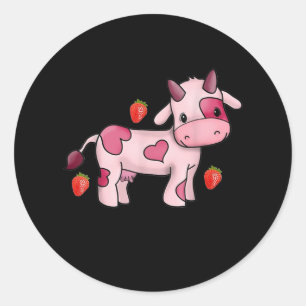 Aardbeien Koe Cute Pink Koe Ronde Sticker