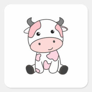 Aardbeien Koe Cute Pink Strawberry Koe Kawaii Vierkante Sticker