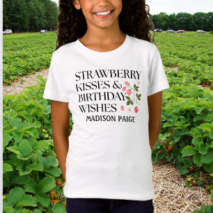 Aardbeien Kusjes Meisjes Verjaardagswensen Roze T-shirt