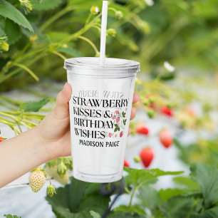 Aardbeien Kusjes Verjaardagswensen T-Shirt Acryl Drinkbeker