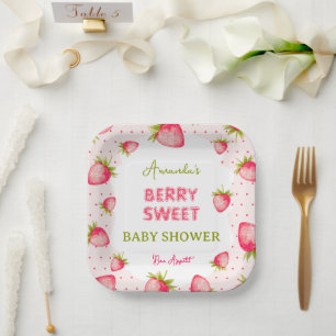 Aardbeien Meisje Baby Shower Papieren Bordje