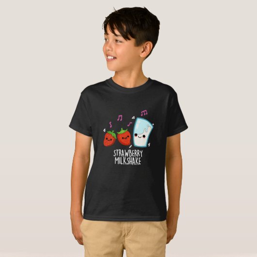 Aardbeien Melk Shake Funny Food Pun Dark BG T-shirt (Voorkant volledig)