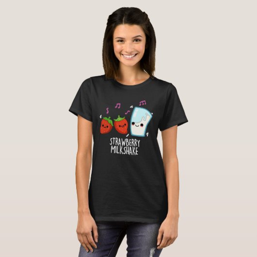 Aardbeien Melk Shake Funny Food Pun Dark BG T-shirt (Voorkant volledig)