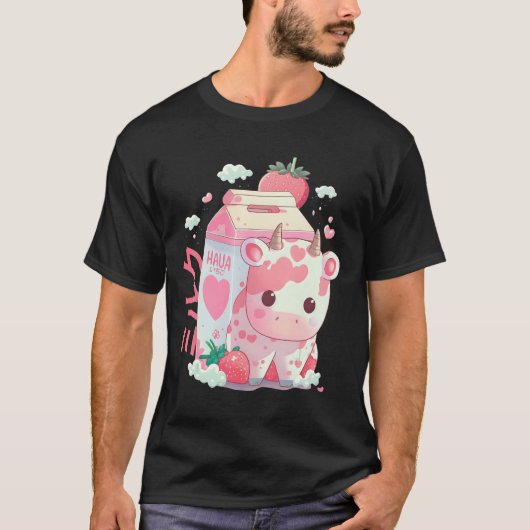 Aardbeien Melkmelk Koe Verpakking Kawaii J T-shirt (Voorkant)