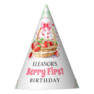 Aardbeien mintgroene Eerste Verjaardag Berry Feesthoedjes