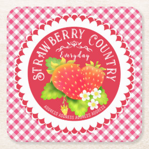 Aardbeien Onderzetters Rood Gingham