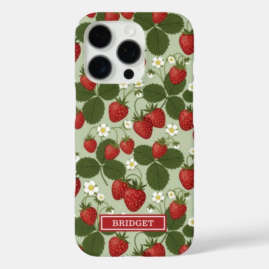 Aardbeien Op Groene Monogram Case-Mate iPhone Case (Achterkant)