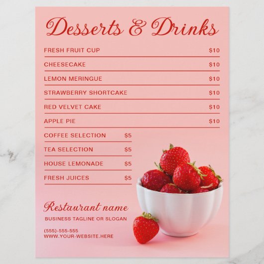Aardbeien Op Roze Cafe Restaurant Dessert Menu (Voorkant)