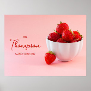 Aardbeien Op Roze Foto Aangepaste Keuken Familie Poster