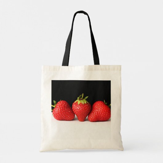 Aardbeien op zwart over wit bit tote bag (Achterkant)