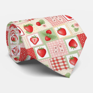 Aardbeien Patchwork Picknick (3) Stropdas